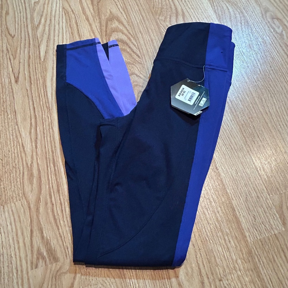 NWT Avia Flex Tech Leggings Womens XS 0-2 Navy Blue Purple Colorblock Activewear